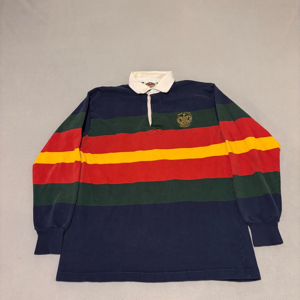 Barbarian Rugby Wear Striped Polo Shirt Mens XL Preppy Casual School Canvas